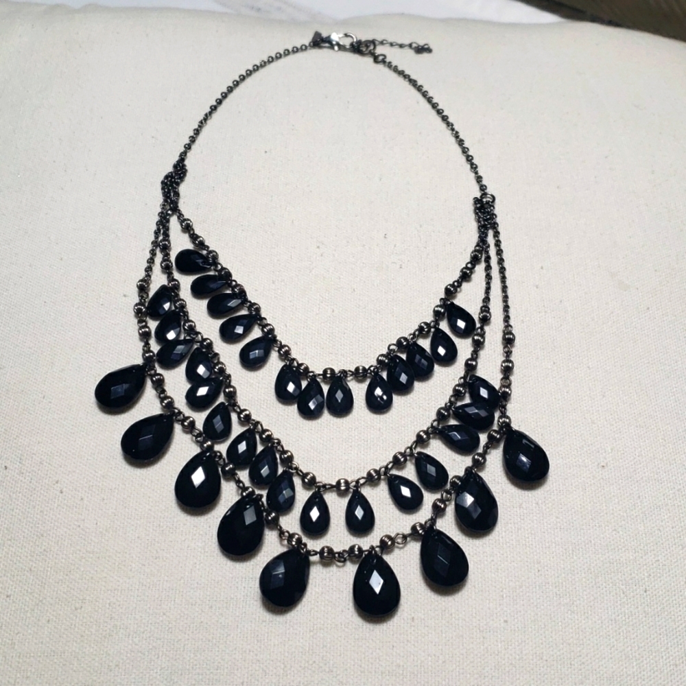 Rachel Faux Black Onyx layered Tear drop necklace